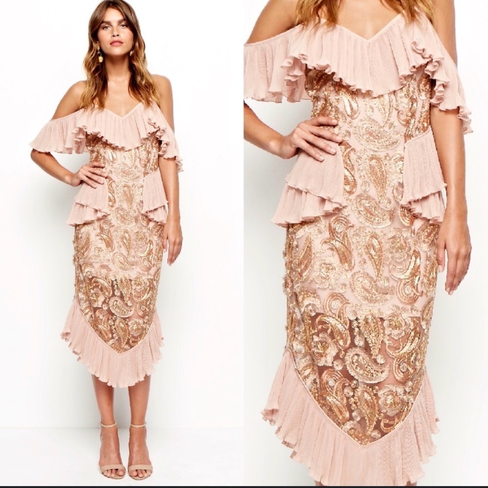 Alice McCall metallic paisley ruffle dress size 8